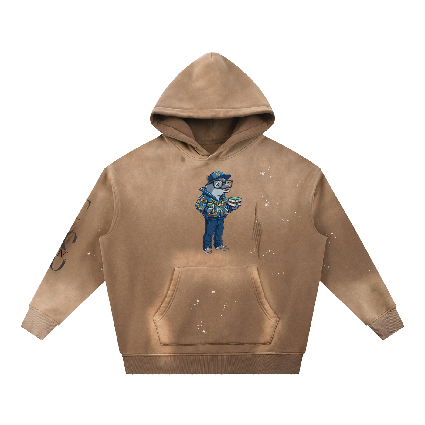 Adolpho Finely Vintage Washed Frayed Fleece Hoodie