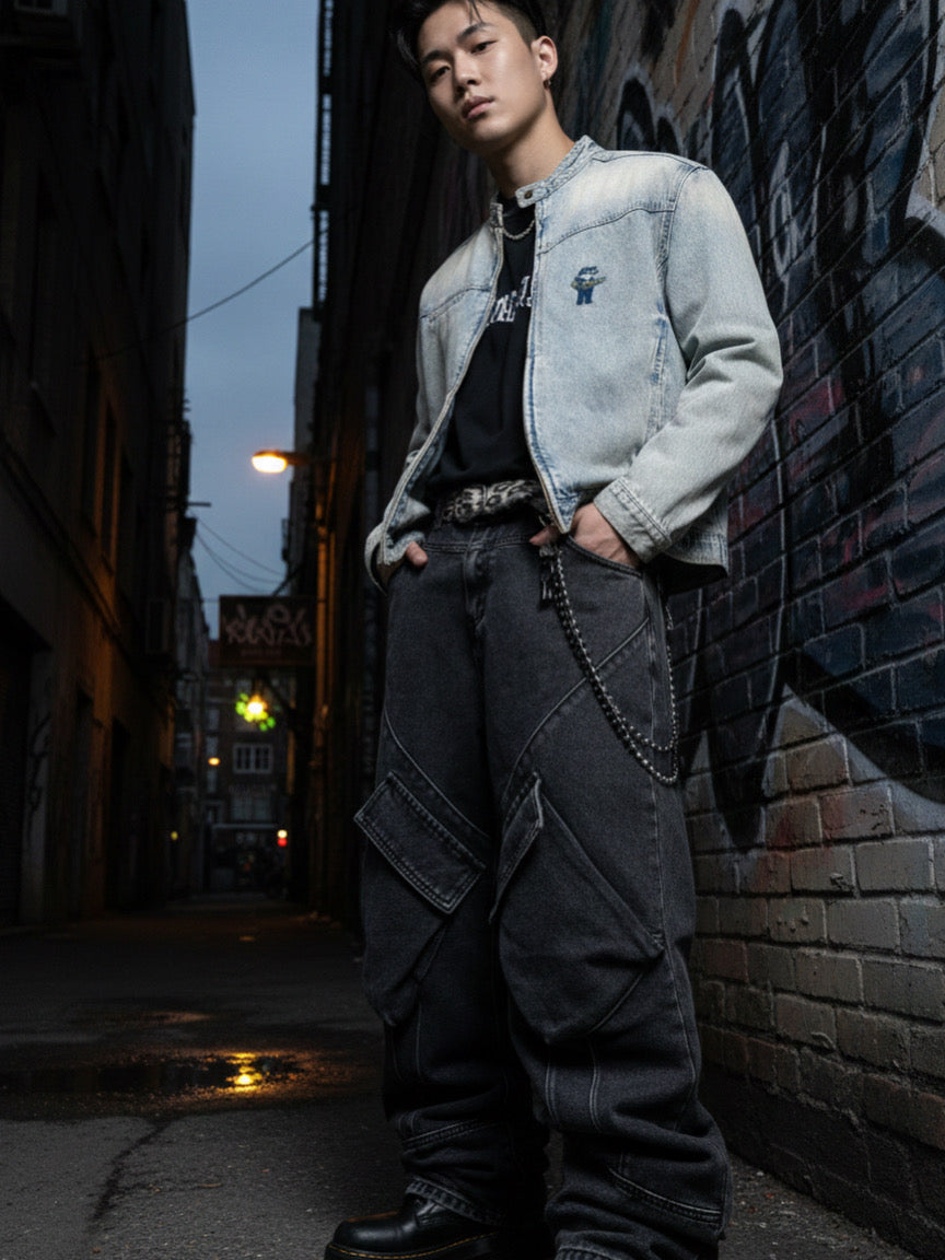 Adolpho Finely Vintage Wash Zip Denim Jacket